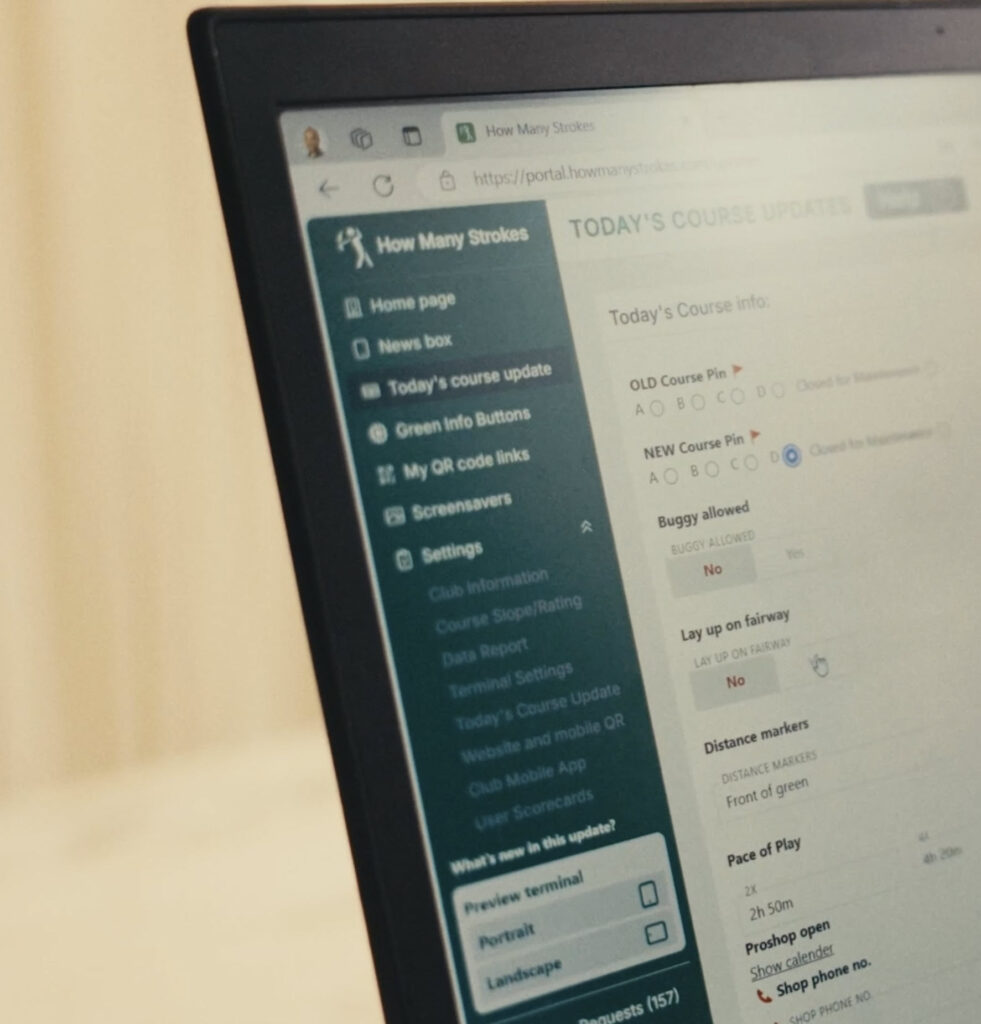 A golf club management dashboard open on a laptop.