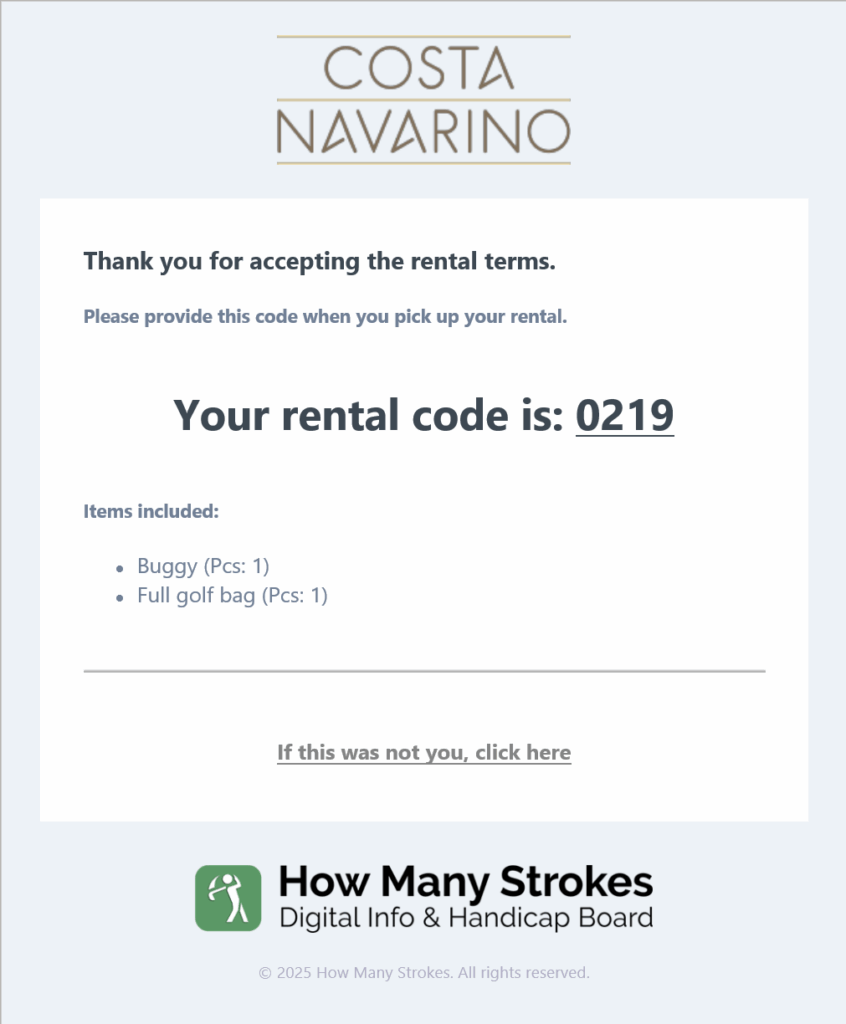 Confirmation Email Rental
