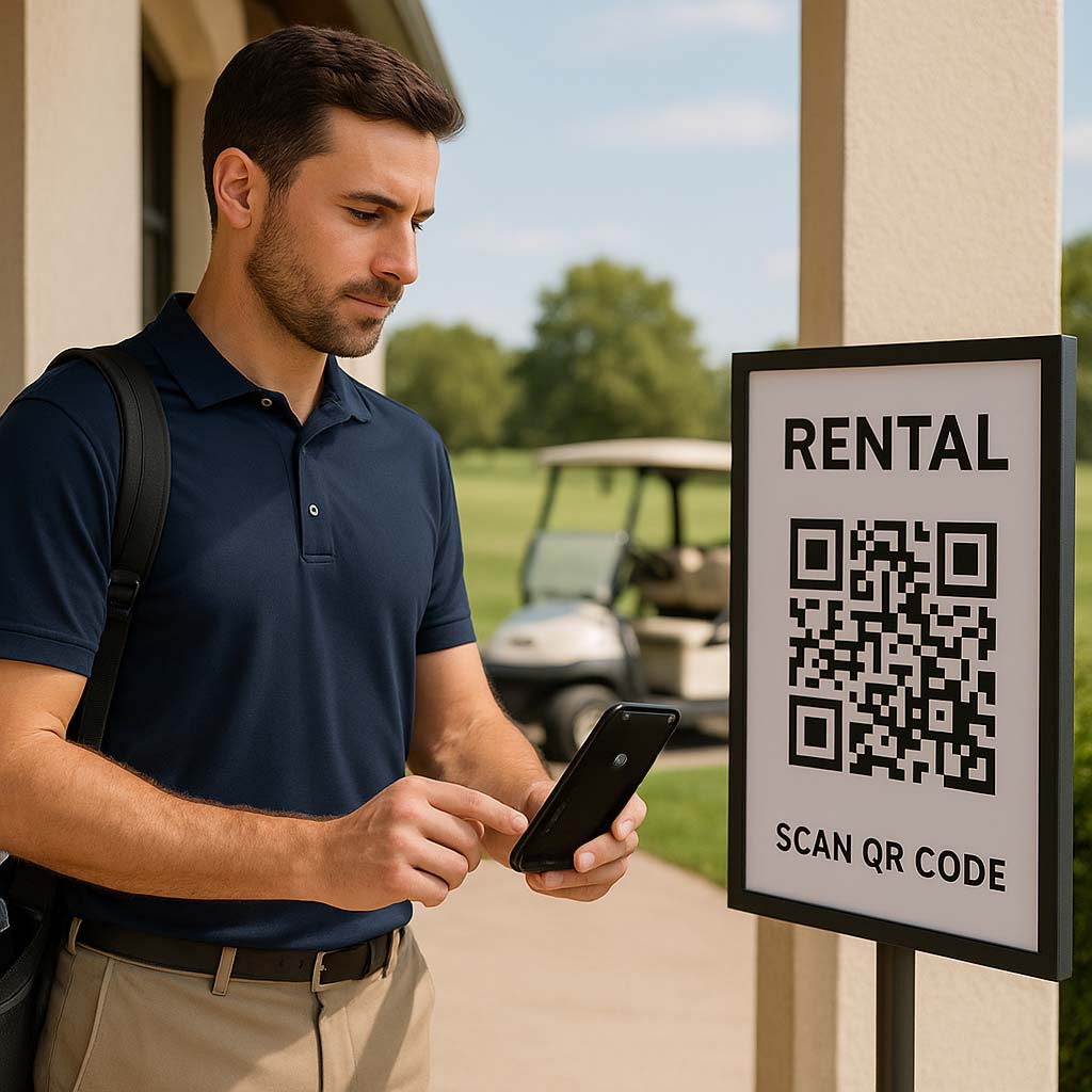 Scan Rental Qr Code Golfer scanning the Rental Qr Code
