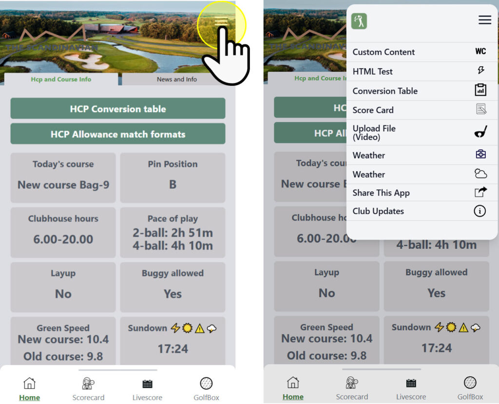 New Burger Menu in Custom Club App