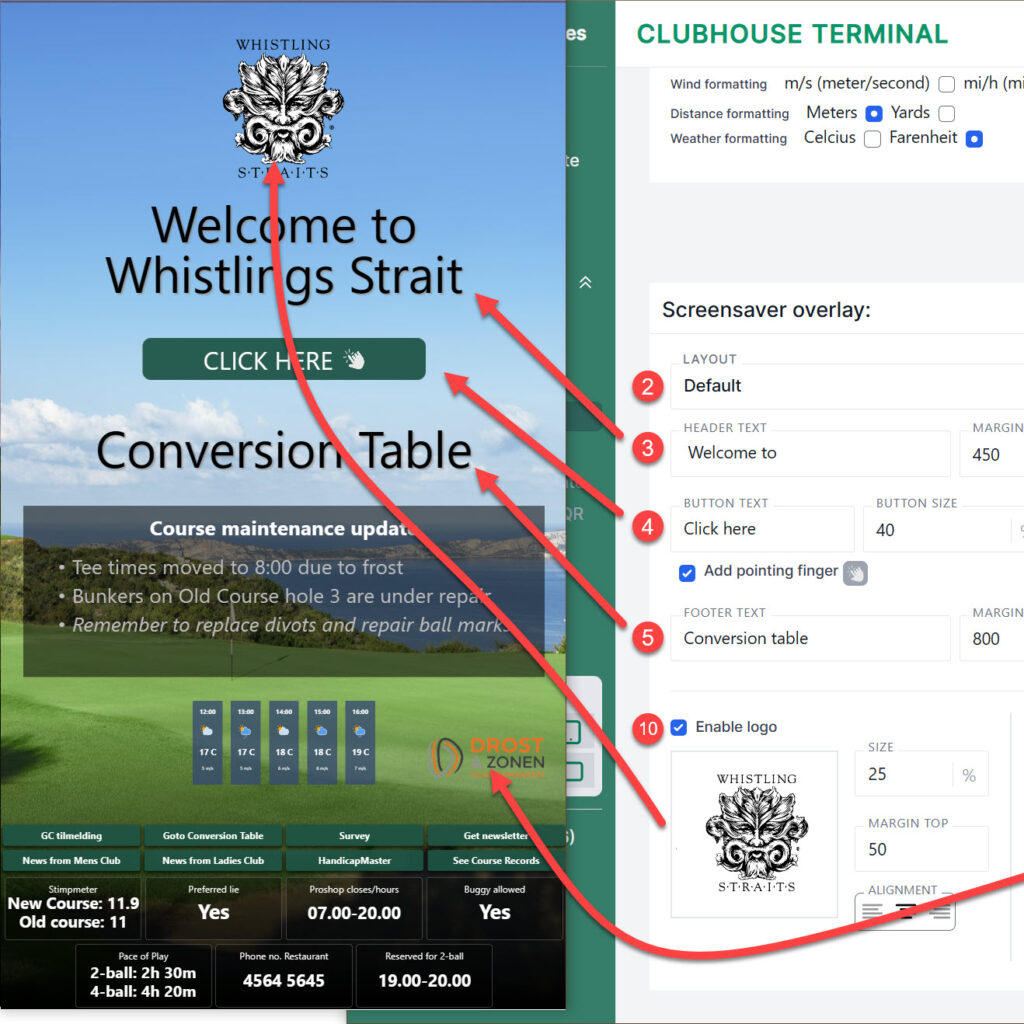 Customize logos, texts, and button on screensaver