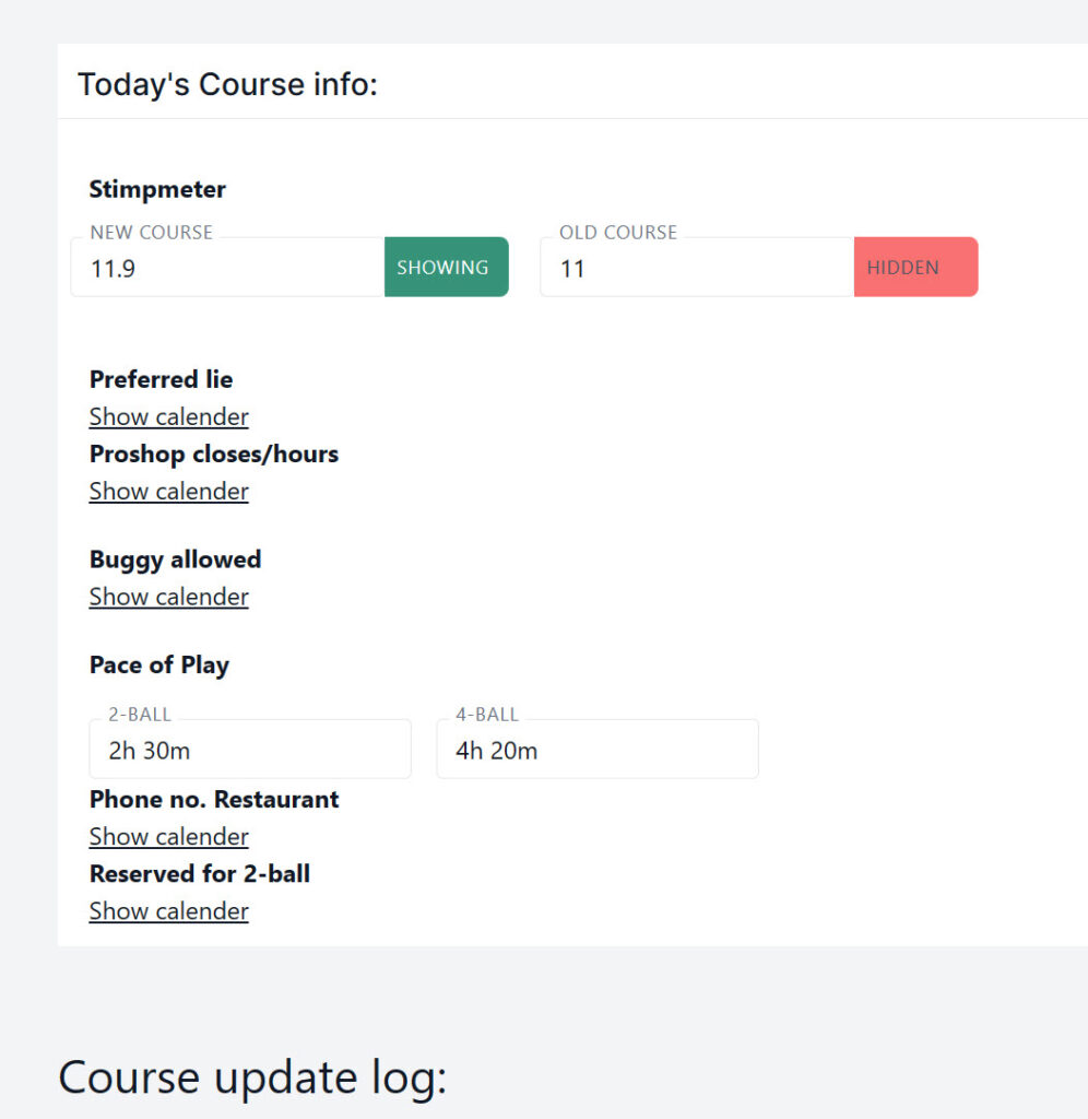 Hide or show specific courses in the Green Speed / Stimpmeter info box