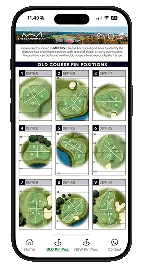 How Many Strokes Club App pin position screen on a smartphone